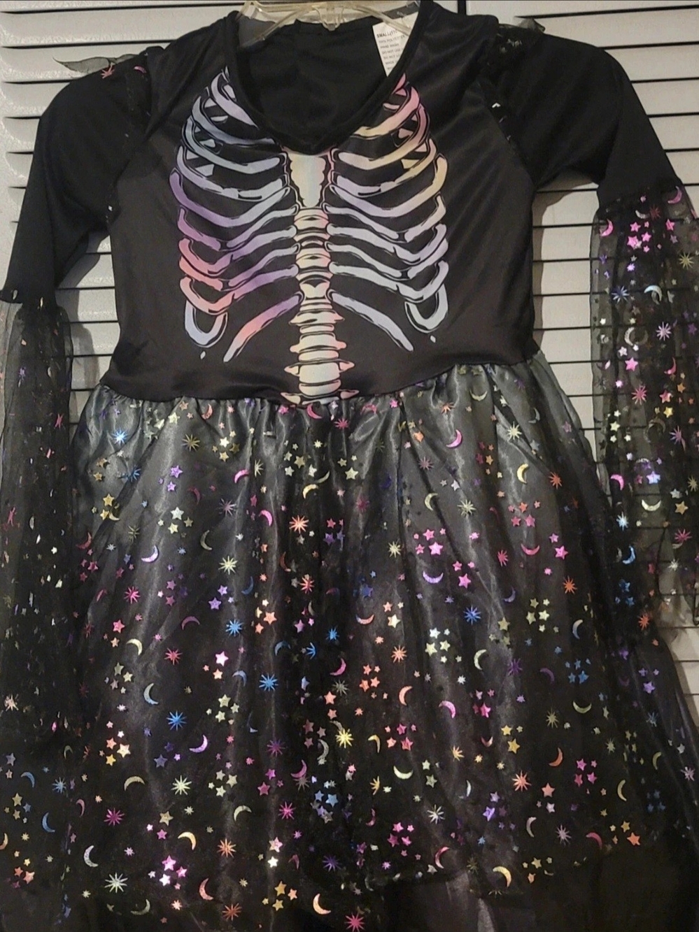 Girls' Black Rainbow Skeleton Halloween Dress Costume